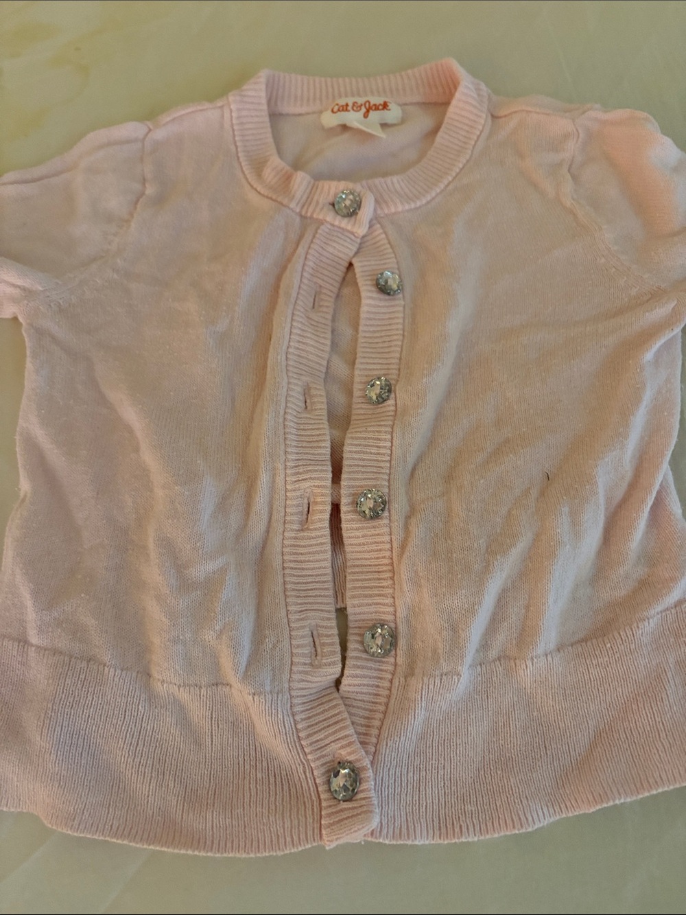 Cat & Jack Pale Pink Short-Sleeve Gem Button Cardigan